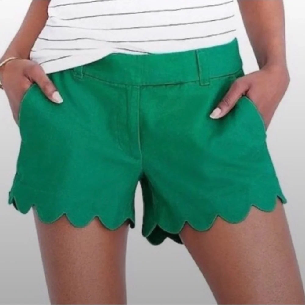 J. Crew | Women’s Green Linen Blend Scalloped Hem Shorts Size 0